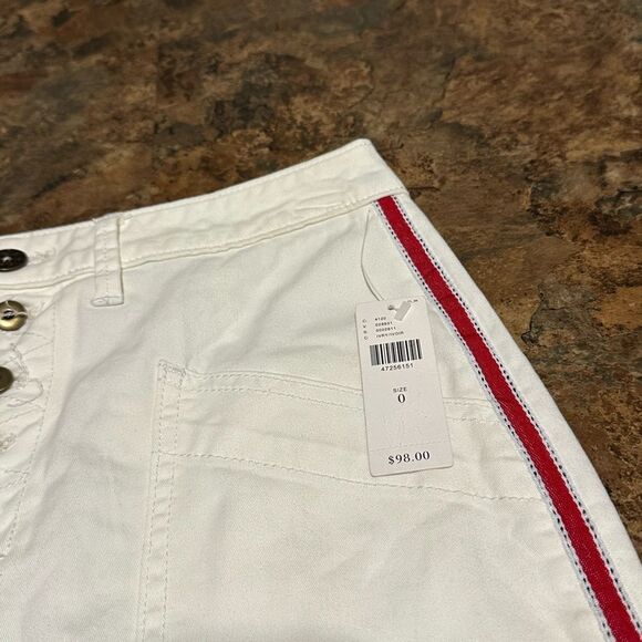 Anthropologie Pilcro White Denim Skirt w/ Red Striped Button Fly Size 0 NWT $98 - Picture 3 of 10